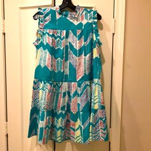 Pinch Teal Multi-Color Chevron Print Sleeveless Dress
